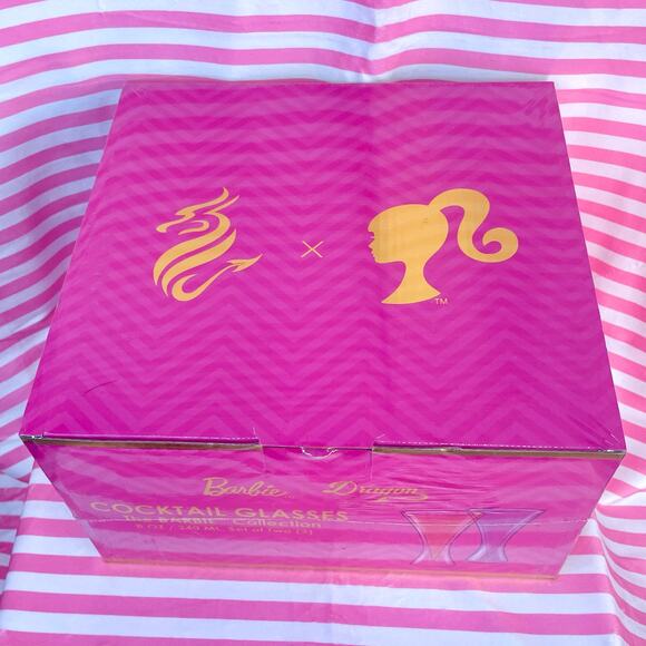 NIP Barbie x Dragon Glass pink 8 oz cocktail glasses new in box never used GIFT! - Picture 6 of 7